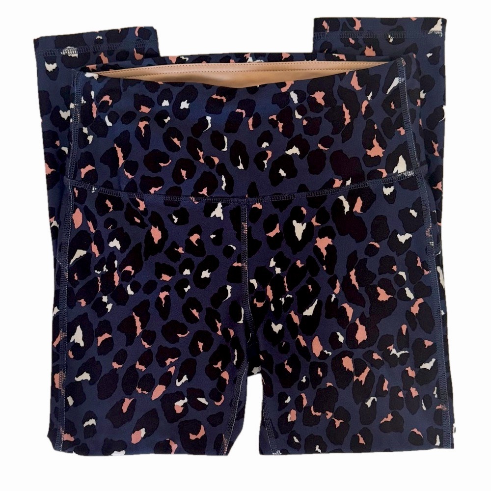 Marika‎ Sport Leggings Navy Blue Peach Leopard Size Small 4-6